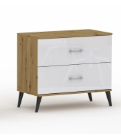 Komoda Pola 2N - 4 szerokości. Dab Artisan/ połysk, 2 pojemne szuflady na nożkach